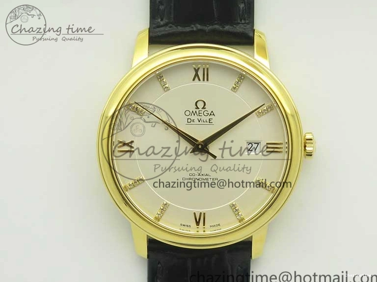 0419 De Ville YG MKF 1:1 Best Edition Silver Dial Diamonds Markers on Black Leather Strap MIYOTA 9015 V Flexible 8046